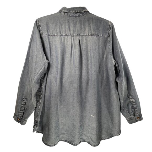 J Jill Womens Denim Tunic Top PM Chambray Long Sleeve Casual Shirt Pockets - Picture 2 of 15